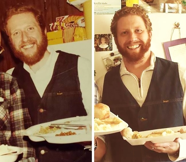   Bố tôi năm 1978 và tôi vào năm 2013. Một chiếc áo ghi lê cho cả hai chúng tôi!  