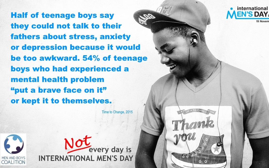 Một nửa nam thiếu niên cho biết họ không thể nói chuyện với bố mình về căng thẳng, lo âu của mình vì cảm thấy như vậy rất kỳ cục. 54% nam thiếu niên từng trải qua vấn đề tâm lý lựa chọn che giấu hoặc cố ra vẻ bình thường