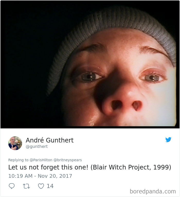 Một người dùng twitter khác phản bác với bức ảnh cắt từ bộ phim năm 1999 mang tên 'Truy tìm phù thủy Blair': Đừng quên cái này! (Truy tìm phù thủy Blair, 1999)