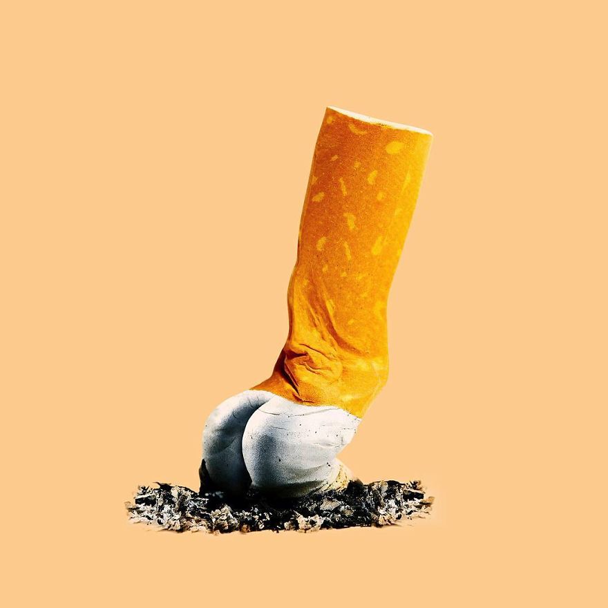 Bức ảnh chơi chữ thú vị: 'butt' trong 'cigarette butt' nghĩa là đầu lọc thuốc lá, ngoài ra nó còn có nghĩa là 'mông'