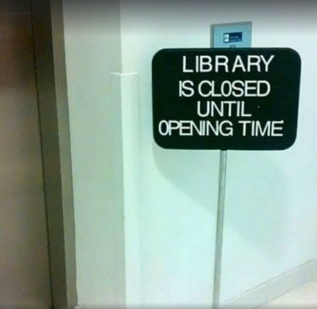 'Thư viện đóng cửa cho đến giờ mở cửa'