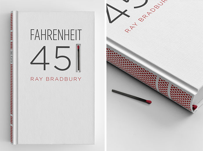 Thiết kế bìa sách 451 độ F có que diêm gắn trên bìa để bạn thực sự có thể 