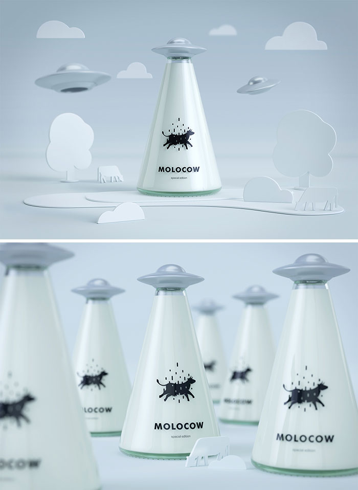Thương hiệu sữa tươi theo phong cách tối giản với thiết kế UFO
