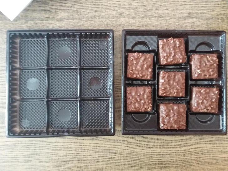Hai hộp chocolate với số thanh khác nhau, nhưng cùng giá tiền