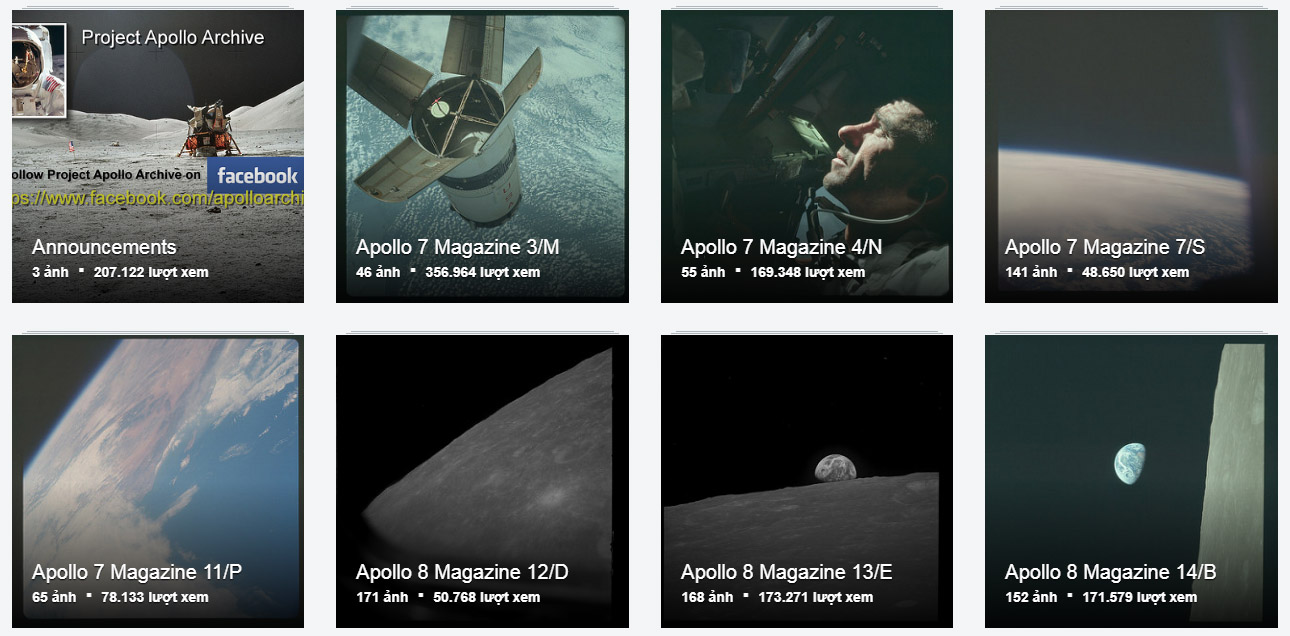Các album trên tài khoản Flickr của Dự án lưu trữ Apollo