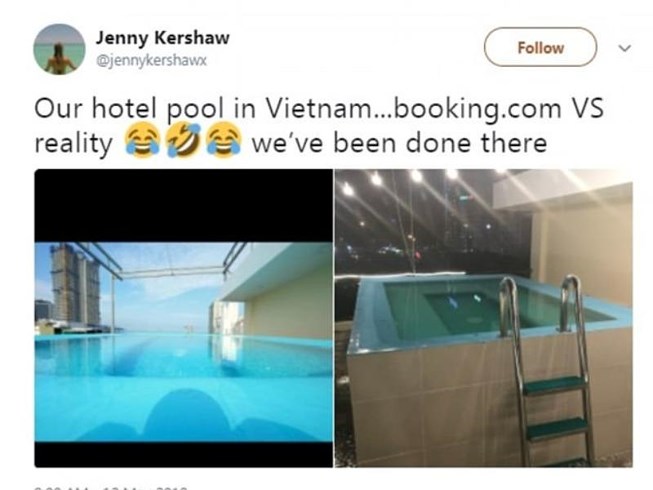 Ảnh quảng cáo của khách sạn trên mạng và thực tế