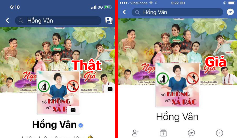 Phân biệt Facebook thật và Facebook giả mạo nghệ sĩ Hồng Vân