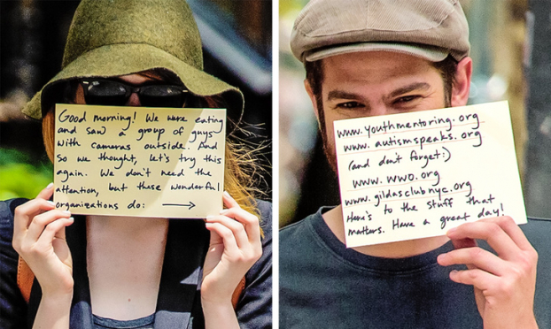   Emma Stone và Andrew Garfield gửi lời nhắn cho fan hâm mộ thông qua những tay săn ảnh: 