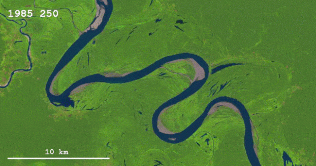   Hình ảnh từ vệ tinh ghi lại quá trình một dòng sông chuyển hướng  