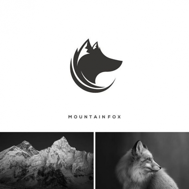   Logo kết hợp giữa hình ảnh dãy núi và con cáo  