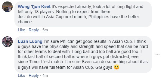   'Philippines có thể lực và tốc độ rất tốt. Tôi nghĩ Asian Cup sắp tới họ sẽ giành được một kết quả tốt. Các bạn chỉ bị phân tâm một chút và tôi nghĩ HLV Eriksson sẽ sớm giải quyết được vấn đề này'  