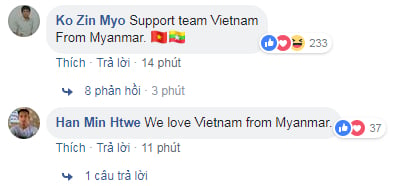   'Ủng hộ tuyển Việt Nam. Từ Myanmar' 'Chúng tôi yêu Việt Nam'  