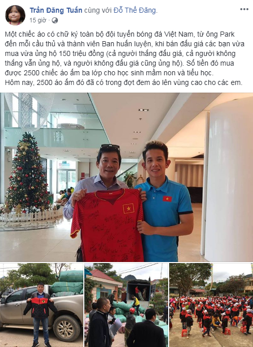 Tuyển Việt Nam tặng áo đấu có chữ ký cả đội để đấu giá từ thiện mua áo rét cho trẻ vùng cao 0