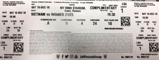   Hình 1: Những tấm vé được cho là bị in lỗi khi đổi tên đối thủ của Việt Nam là Malaysia thành 'Winner' (Người chiến thắng) (Ảnh: K.XUÂN)  