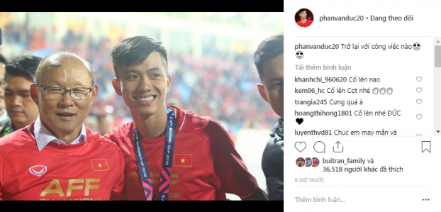   Phan Văn Đức đã bay ra Hà Nội, sẵn sàng phục vụ đội tuyển: “Trở lại với công việc nào” – tiền đạo xứ Nghệ chia sẻ. (Ảnh: Instagram)  