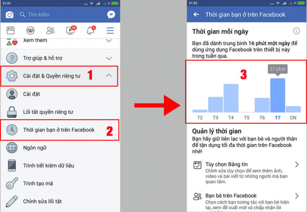   Cách xem thời gian online Facebook mỗi ngày trên Android (Ảnh: Cheng.vn)  