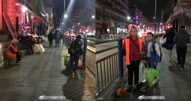 Dân mạng tấm tắc khen cậu bé hiếu thảo ra đường quét rác giúp người mẹ lao công 0