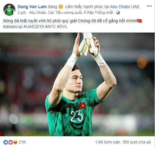 Asian Cup 2019: Để thủng lưới 3 bàn, Đặng Văn Lâm đăng gì trên mạng xã hội? 1