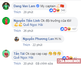   Các cầu thủ bình luận hài hước dưới dòng chia sẻ của đội trưởng: 'Ok, đội trưởng của tôi!'  