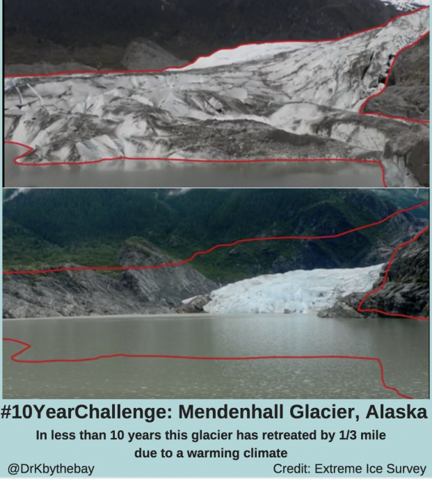   Sông băng Mendenhall Glacier, Alaska biến mất dần chỉ còn 1/3 dặm trong vòng chưa đẩy 10 năm do biến đổi khí hậu  
