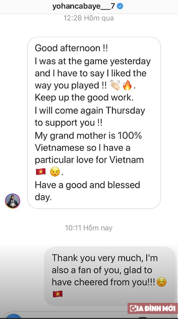   Đoạn chat do Quang Hải chia sẻ trên Instagram  