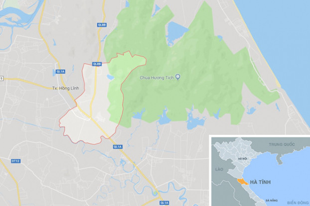   Phường Đậu Liêu (thị xã Hồng Lĩnh, Hà Tĩnh, vòng đỏ). Ảnh: Google Maps.  