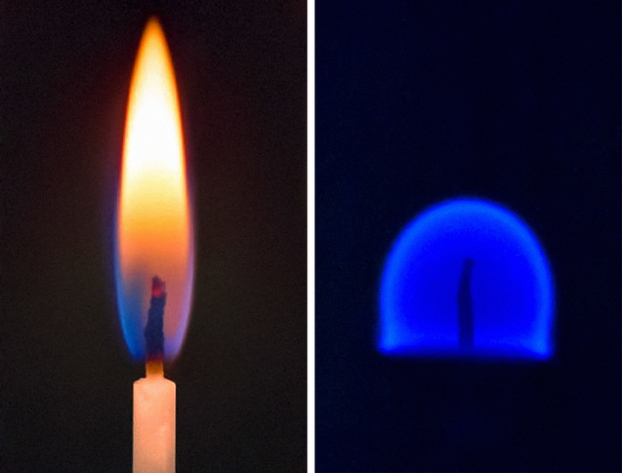   Trong môi trường không trọng lực, ngọn lửa của nến có hình tròn và màu xanh  