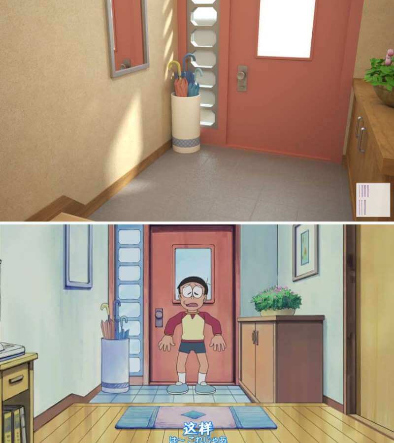 Lối vào giống y chang trong truyện, người xem có thể tưởng tượng ra cảnh Nobita đi học về.
