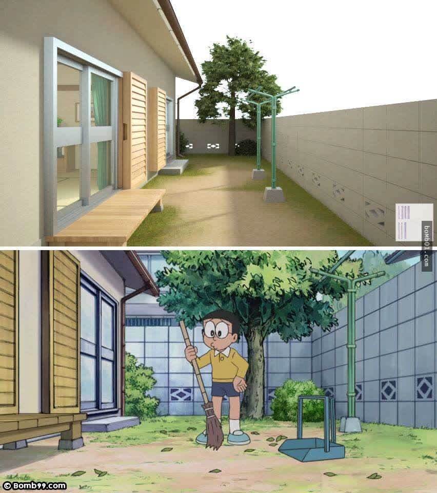 Khoảng sân nơi mẹ Nobita phơi quần áo. Đây cũng là nơi Nobita và Doraemon nghĩ ra nhiều trò nghịch ngợm