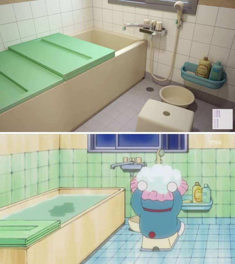 Phòng tắm điển hình của Nhật. Chính trên chiếc ghế này, Doraemon đã ngồi gội đầu