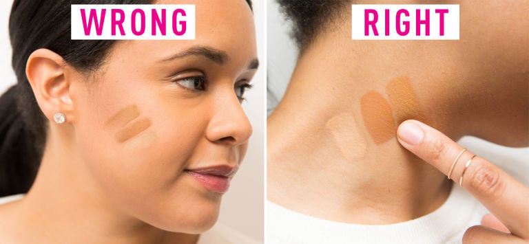 Không nên thử kem nền trên mặt mà hãy thử ở phần cổ để xem màu nào tệp nhất vào da