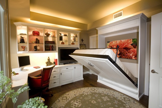 Giường gấp giấu trong những chiếc tủ là một phát minh tuyệt vời dành cho những căn phòng nhỏ