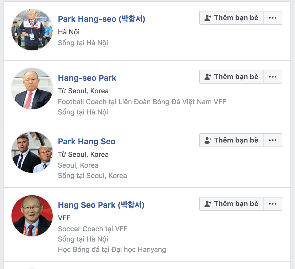 Trên Facebook có nhiều tài khoản ghi tên và lấy ảnh ông Park làm hình đại diện