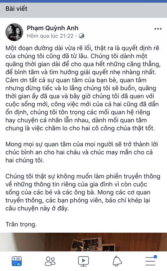Phạm Quỳnh Anh lên tiếng chia sẻ chuyện ly hôn với đạo diễn Quang Huy 0