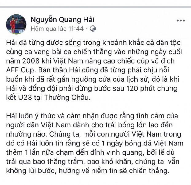 Chung kết lượt đi AFF Cup 2018: Quang Hải lên tiếng thắp lửa cho cả đội tuyển 1