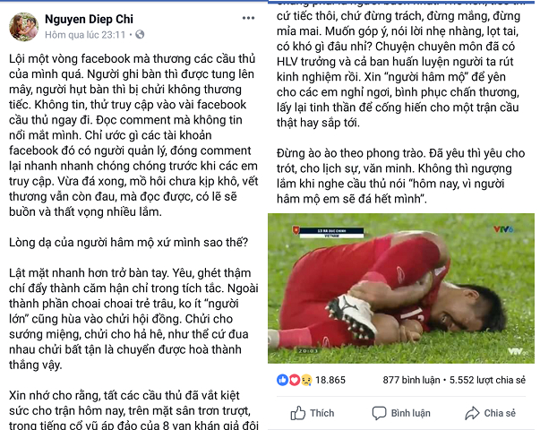   MC Diệp Chi bày tỏ quan điểm trên facebook.  