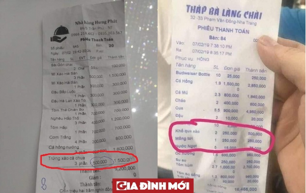   Hai hóa đơn thanh toán với những món ăn giá 'cắt cổ' của nhà hàng ở Nha Trang  