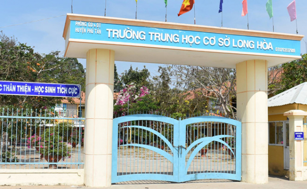   Trường THCS Long Hòa nơi xảy ra vụ việc thầy giáo đánh học sinh.  