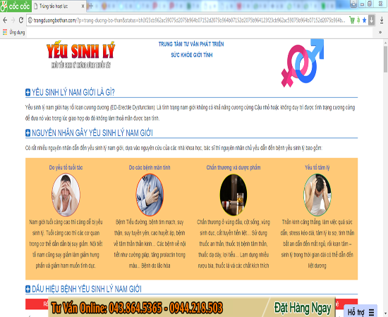 Website http://trangduongbothan.com quảng bá, giới thiệu sản phẩm Viên nang Trùng Tảo Hoạt Lực (Ảnh chụp màn hình).