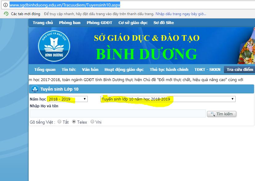 tra cuu diem thi tuyen sinh tai Binh Duong giadinhvietnam