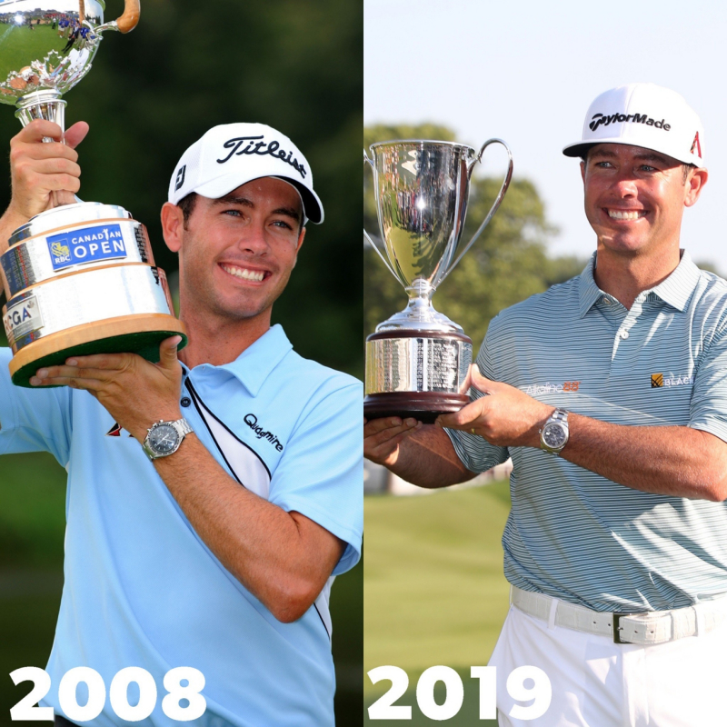 Chez Reavie khi đăng quang RBC Canadian Open 2008 (trái) và Travelers Championship 2019. (Ảnh: PGA Tour)