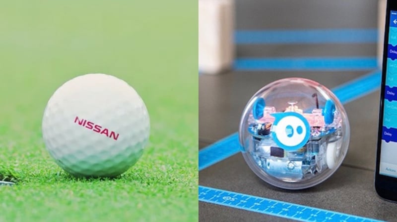 Bóng golf thông minh ProPilot Golf Ball của Nissan (bên trái) và robot SPRK+ của Sphero (bên phải)