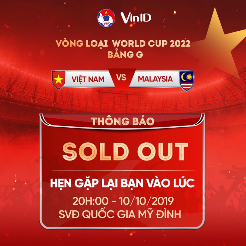 Vé xem trận Việt Nam và Malaysia đã được VFF xác nhận bán hết qua đường online