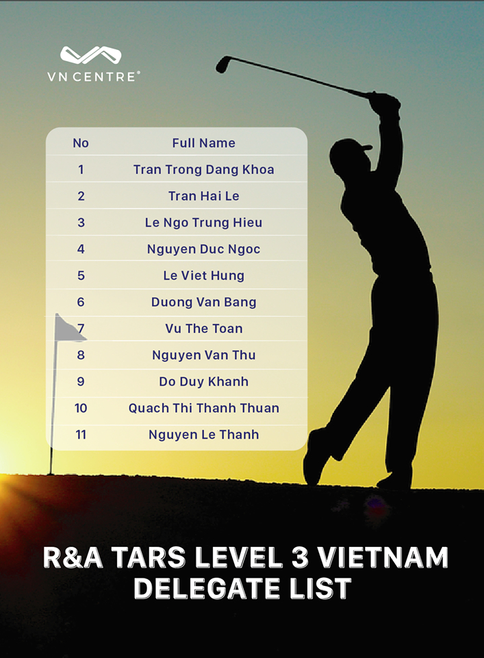 Danh sách 11 Học viên Việt Nam tham gia khóa học Level 3 R&A tại Việt Nam từ 2 - 4/10/2019
