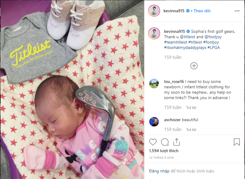Dòng trạng thái Kevin Na đăng tải trên Instagram khi cô con gái Sophia chào đời