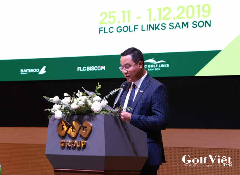 Ông Đỗ Việt Hùng, Tổng Giám đốc FLC Biscom phát biểu tại Lễ công bố giải golf Bamboo Airways 18 Tournament vào chiều ngày 22/10