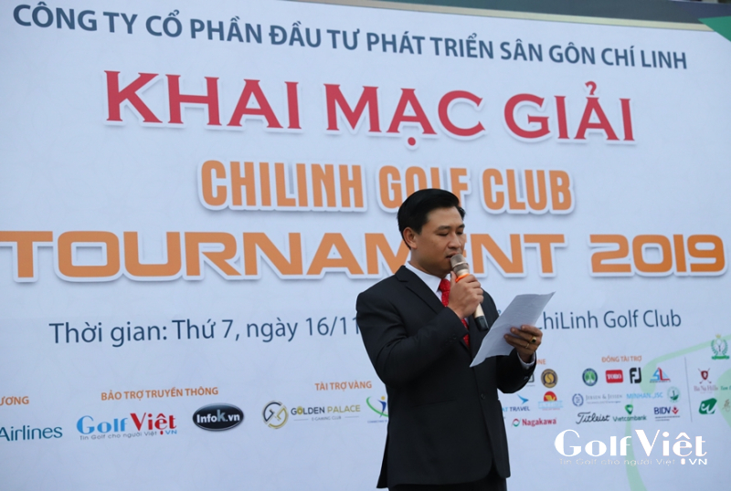 Ông Trần Thế Hải, Phó Giám đốc sân golf Chí Linh, đại diện BTC phát biểu khai mạc giải đấu