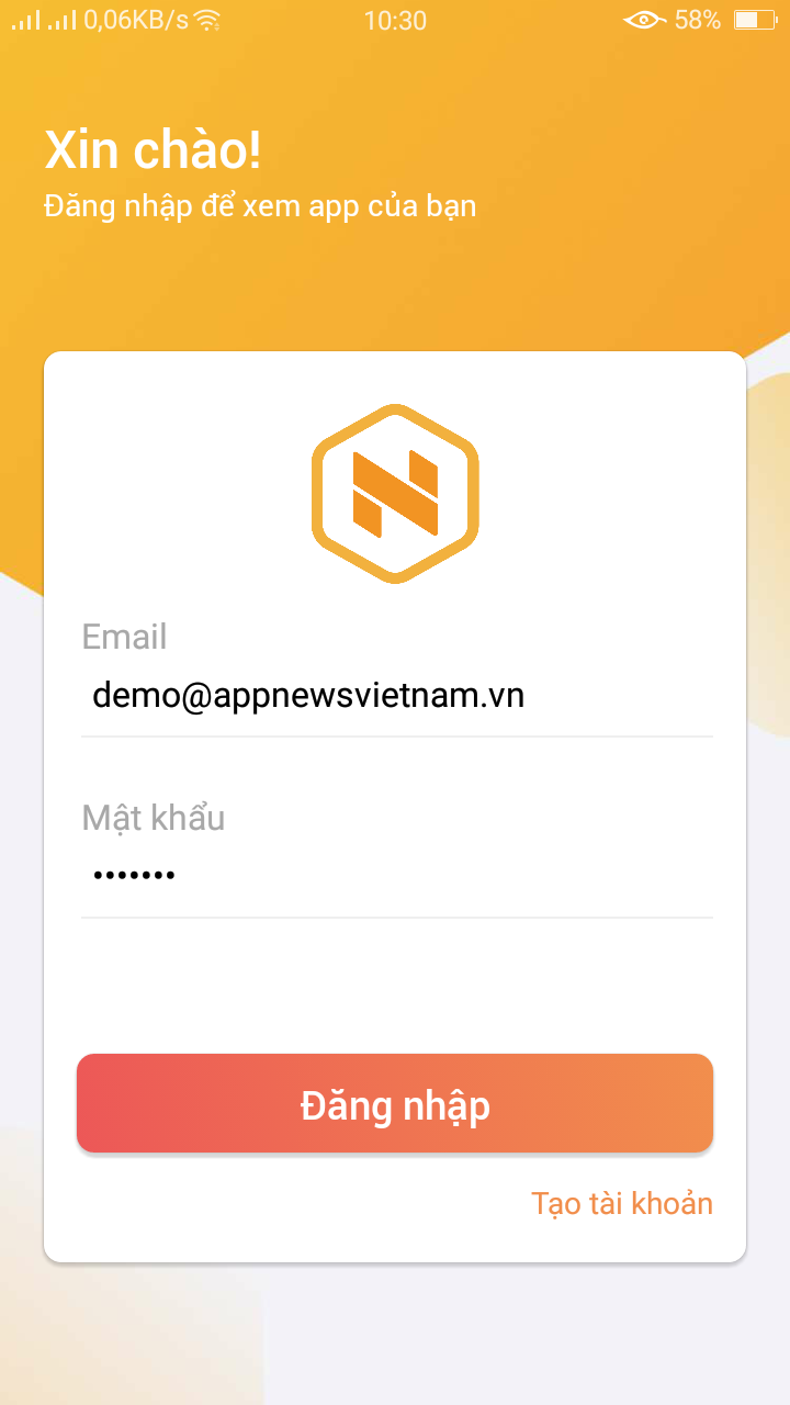 Giao diện Appnews Việt Nam khi đăng nhập tài khoản