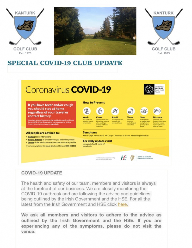 Thông báo các biện pháp phòng chống, ngăn ngừa lây nhiễm virus Corona chủng mới từ Kanturk Golf Club