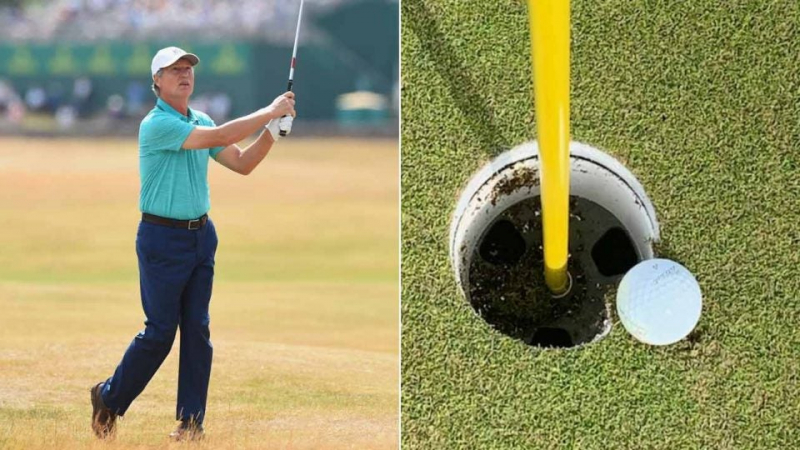 Tình huống bóng lún không được công nhận Hole in One của Brandel Chamblee tại PGA Tour Champions Q-School 2019 (Ảnh: Golf.com)